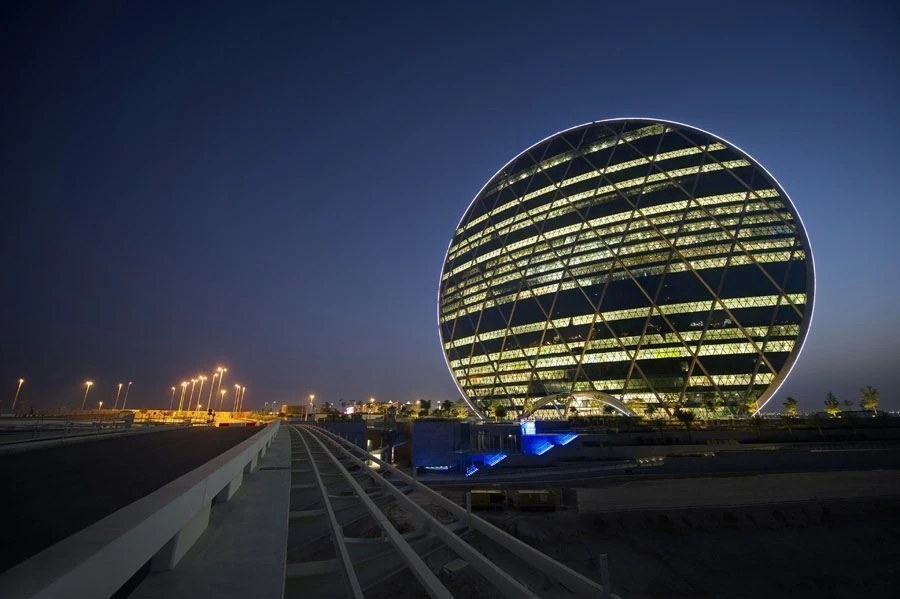 Aldar Headquarters at night, Abu Dhabi